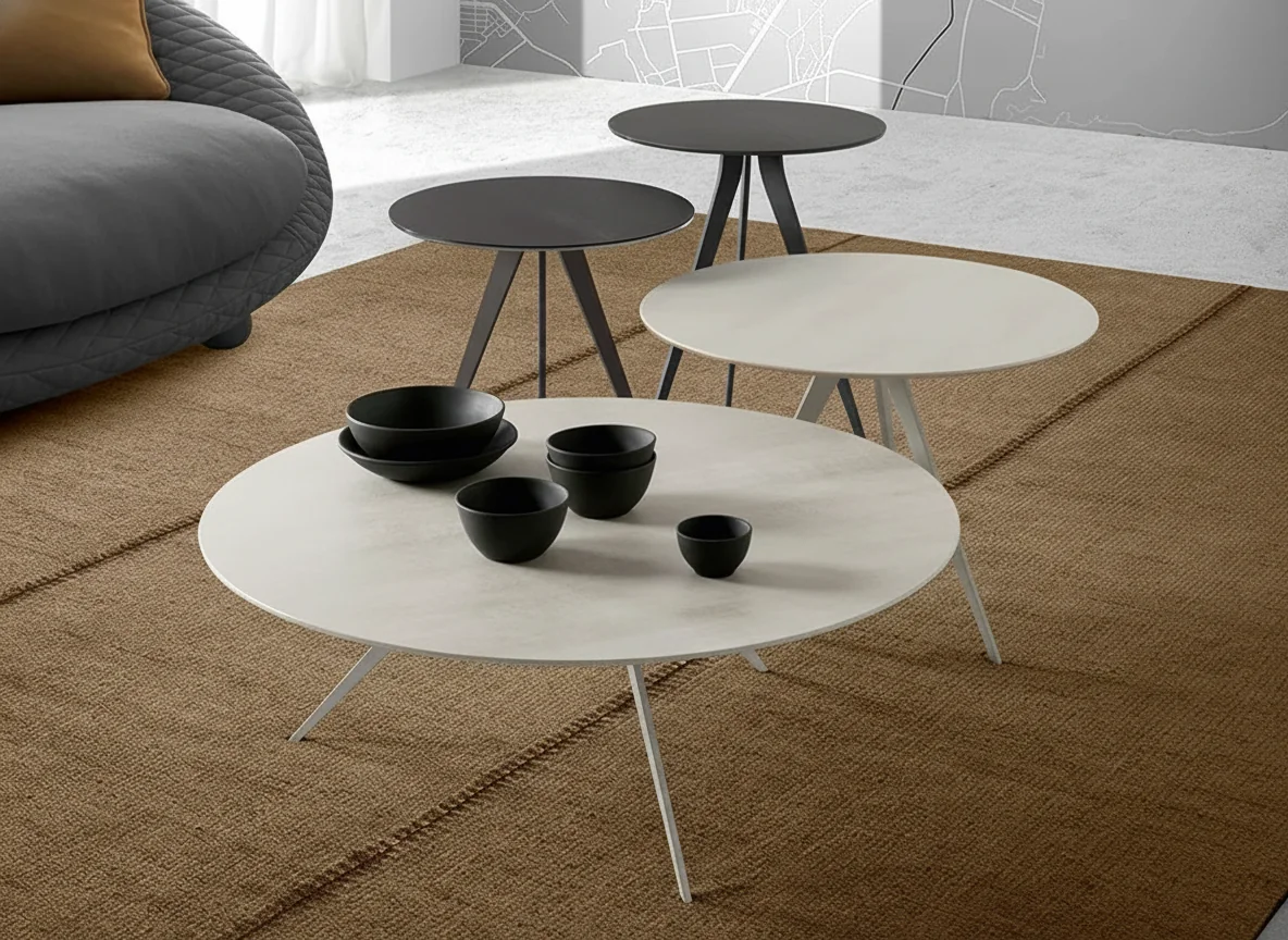 Mesa Luma Redonda Cerámico (Lino)