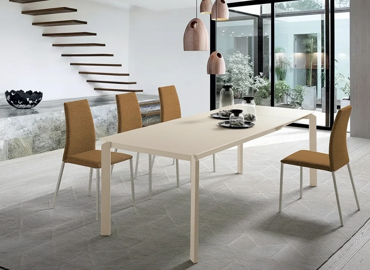 Mesa Extensible Tarik Cristal (Cristal óptico Lino - Metal Lino)