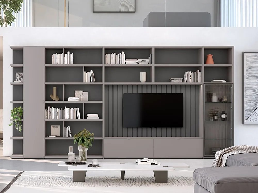 [11791] Librería para tv con vitrina Atrio 08