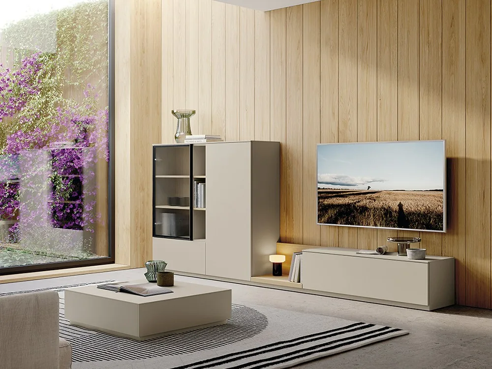 [11819] Composición para salón con vitrina Nova 01