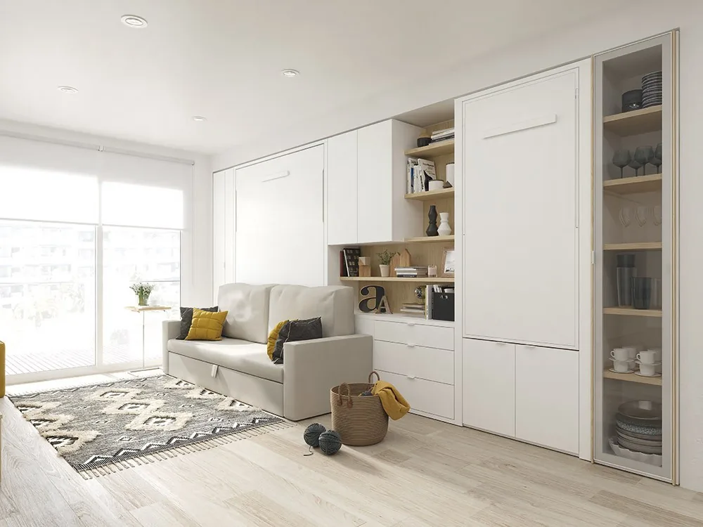 [8941] Loft con cama abatible 150cm con sofá y comedor Compacta Flat